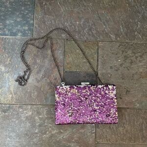 Kimchi Blue Purple Silver Sequin Box Clutch with Chain Strap